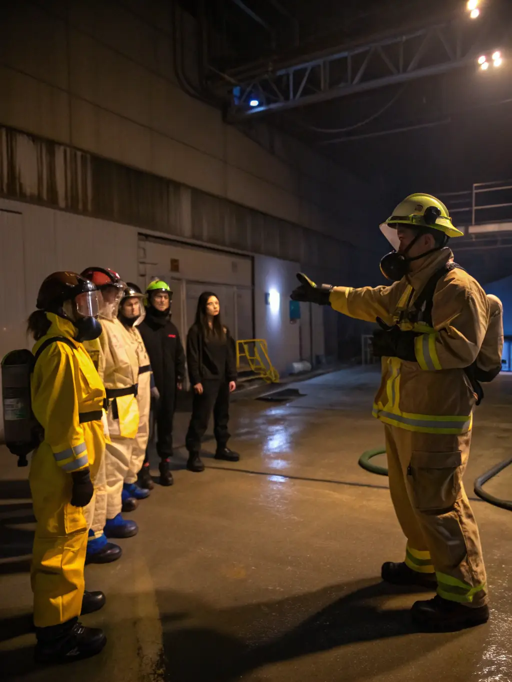 A group of students participating in a pre-flight safety briefing, emphasizing the importance of safety protocols in ultra-light aviation, with an instructor demonstrating key procedures.